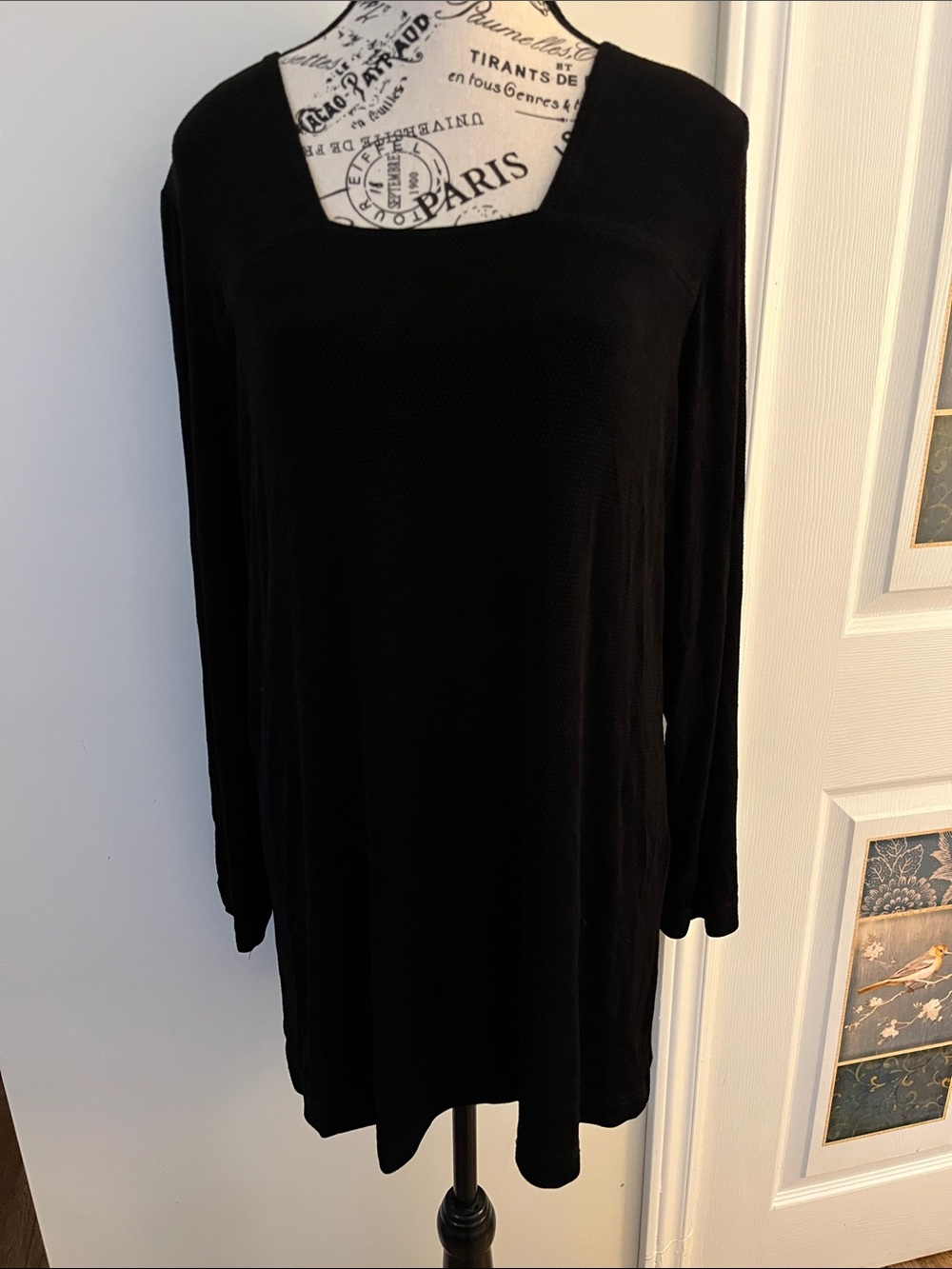 😃Black Square-Neck Long Sleeve Tunic Top